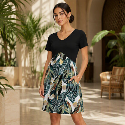 Women's V Neck Short Sleeve Midi Dress