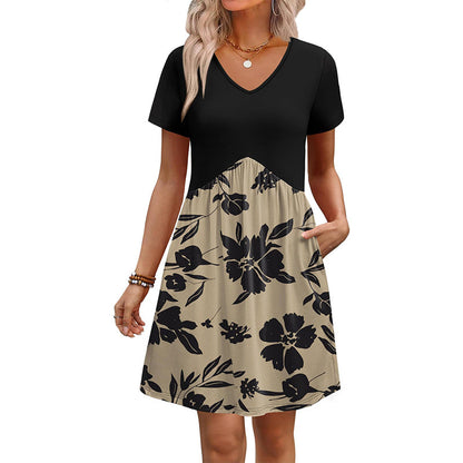 Women's V Neck Short Sleeve Midi Dress