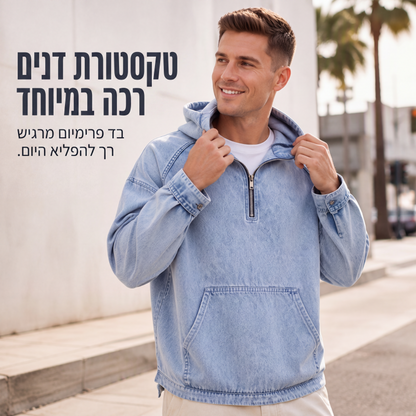 מעיל ג'ינס קז'ואל לגברים עם רוכסן חצי