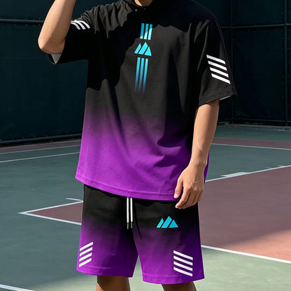 סט שני חלקים לגברים: חולצת טי-שירט לקיץ ומכנסיים קצרים