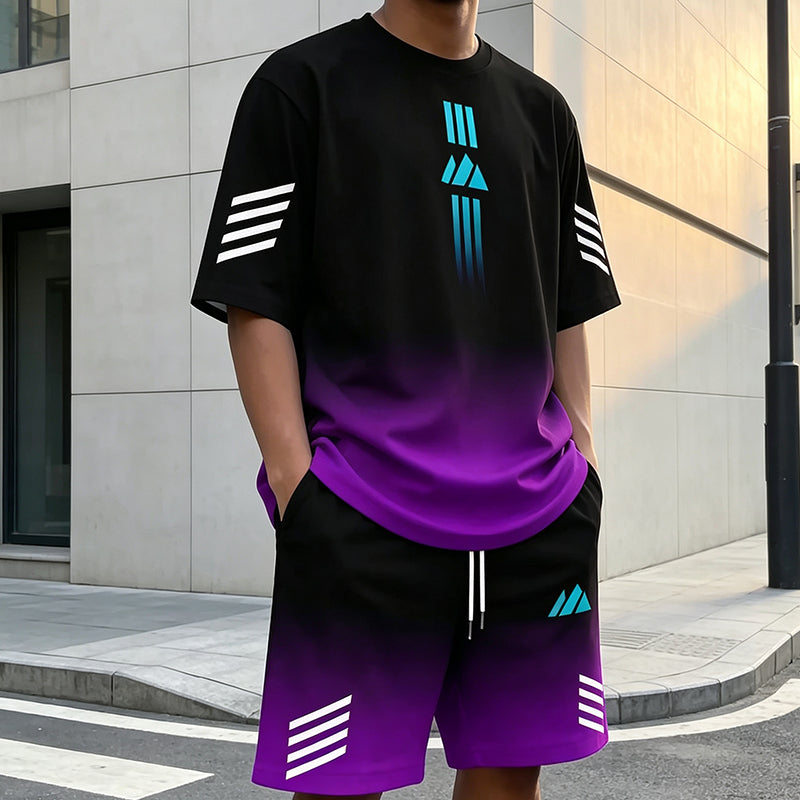 סט שני חלקים לגברים: חולצת טי-שירט לקיץ ומכנסיים קצרים