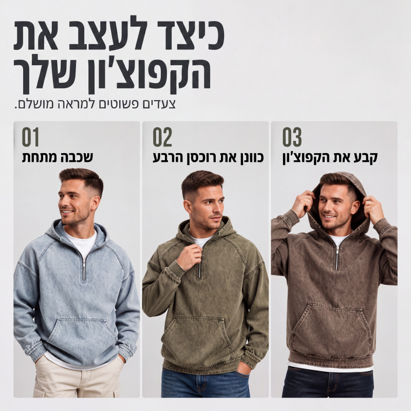 מעיל ג'ינס קז'ואל לגברים עם רוכסן חצי