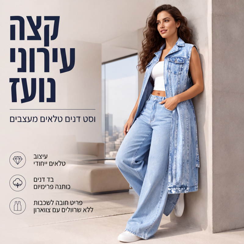 שמלת ווסט ג'ינס נשית ללא שרוולים עם חתך גבוה, מעיל ג'ינס ארוך