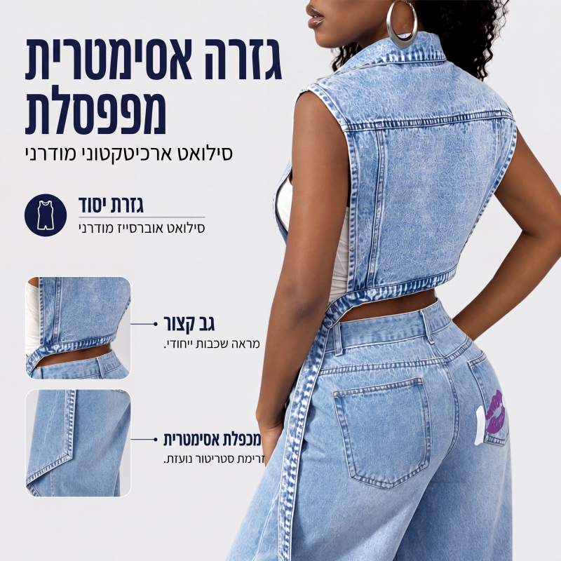שמלת ווסט ג'ינס נשית ללא שרוולים עם חתך גבוה, מעיל ג'ינס ארוך