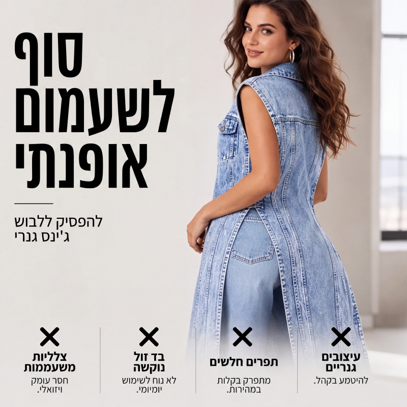שמלת ווסט ג'ינס נשית ללא שרוולים עם חתך גבוה, מעיל ג'ינס ארוך