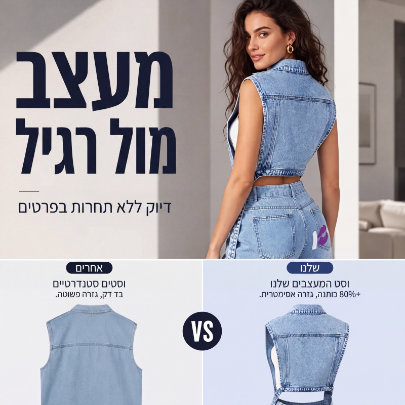 שמלת ווסט ג'ינס נשית ללא שרוולים עם חתך גבוה, מעיל ג'ינס ארוך