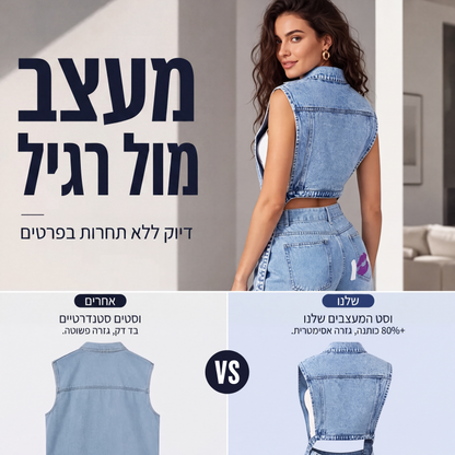 שמלת ווסט ג'ינס נשית ללא שרוולים עם חתך גבוה, מעיל ג'ינס ארוך