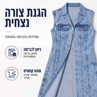 שמלת ווסט ג'ינס נשית ללא שרוולים עם חתך גבוה, מעיל ג'ינס ארוך