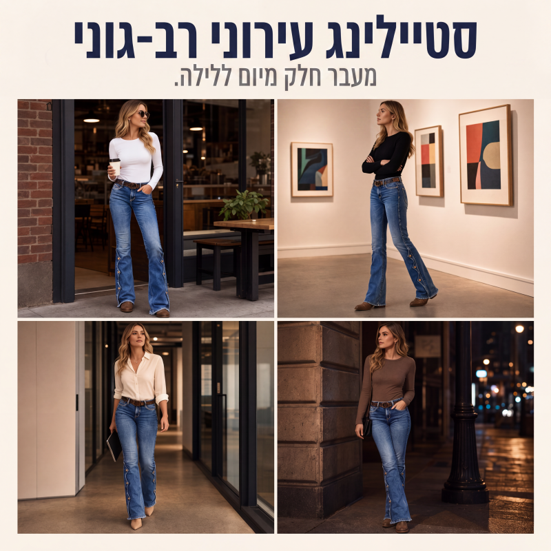 ג'ינס פלייר גבוה מותן לנשים עם מראה בלוי