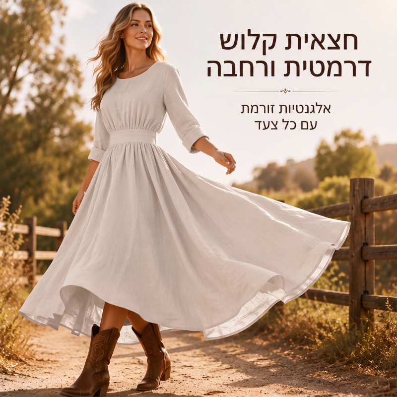 שמלת קז'ואל לנשים עם מותן מכווצת
