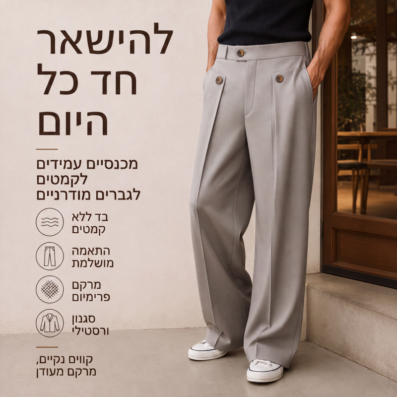 מכנסי גברים בעלי רגל ישרה ועמידים לקמטים