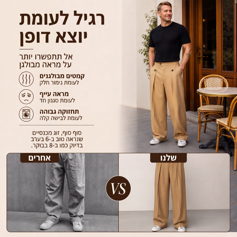 מכנסי גברים בעלי רגל ישרה ועמידים לקמטים