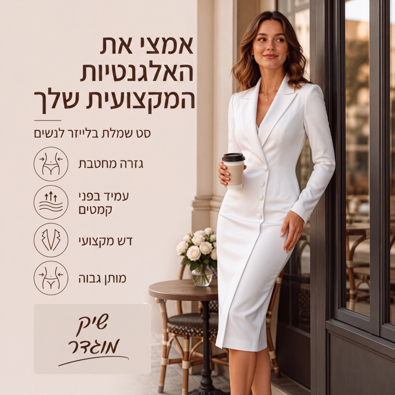 שמלת בלייזר נשית אלגנטית א-סימטרית עם כפתורים בודדים