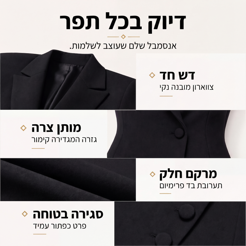 שמלת בלייזר נשית אלגנטית א-סימטרית עם כפתורים בודדים