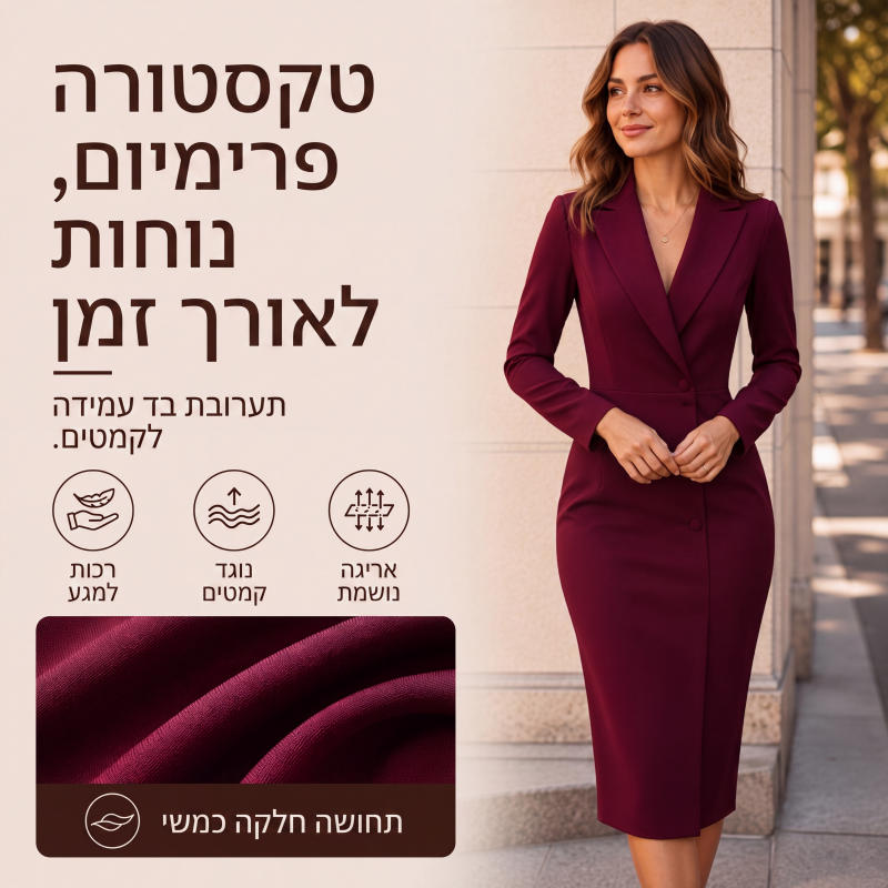 שמלת בלייזר נשית אלגנטית א-סימטרית עם כפתורים בודדים