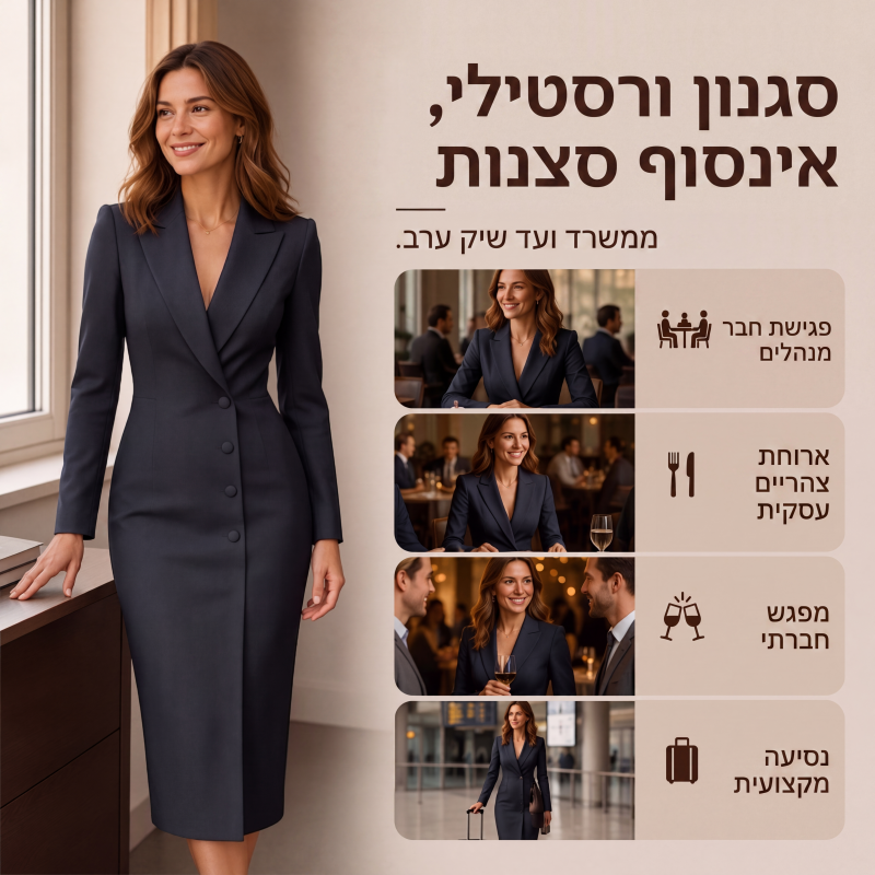 שמלת בלייזר נשית אלגנטית א-סימטרית עם כפתורים בודדים