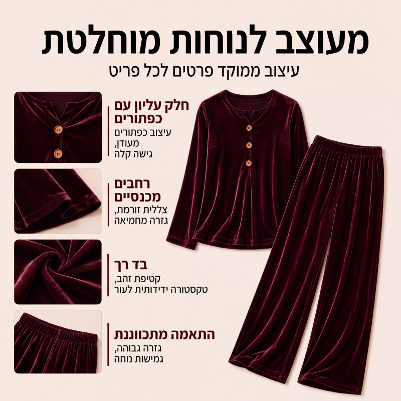 סט בגדי בית קז'ואל לנשים מקטיפה, 2 חלקים