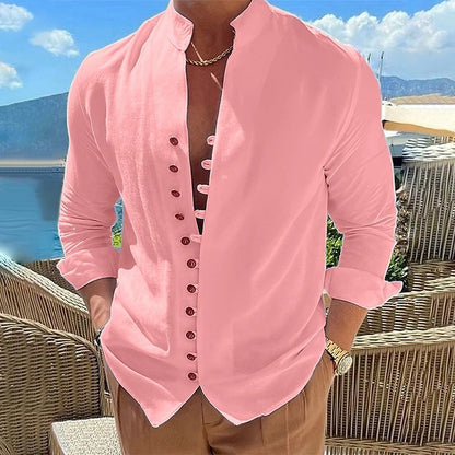 Men's Casual Stand Collar Long Sleeve Shirt