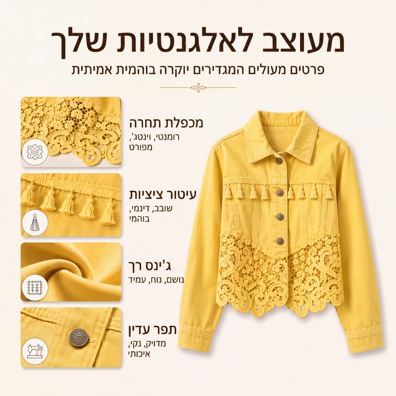 מעיל ג'ינס לנשים עם תפירת תחרה