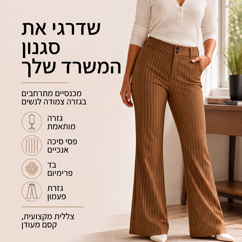 מכנסי שמלה מרופדים מפוספסים לנשים