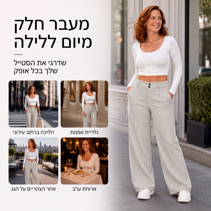 מכנסי שמלה מרופדים מפוספסים לנשים