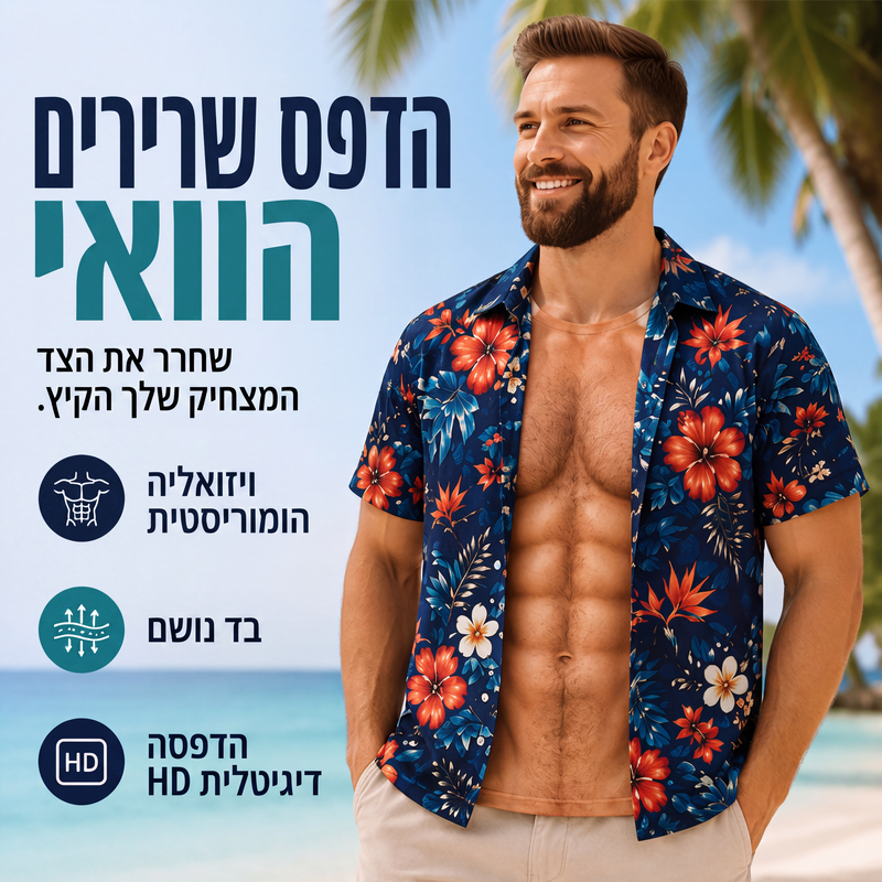 חולצת הוואי לגבר עם הדפס פרחים טרופיים, קצרת שרוולים, חולצת ביץ' קז'ואל עם כפתורים