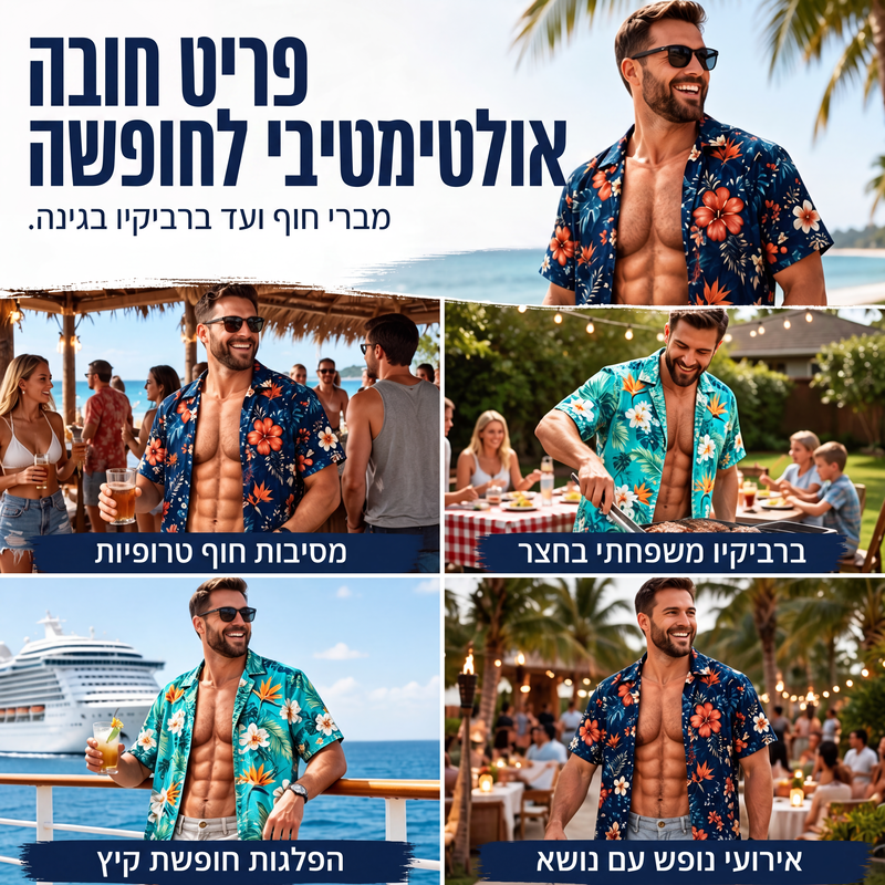 חולצת הוואי לגבר עם הדפס פרחים טרופיים, קצרת שרוולים, חולצת ביץ' קז'ואל עם כפתורים