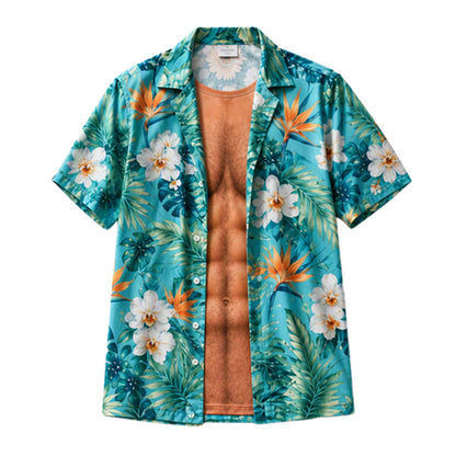 חולצת הוואי לגבר עם הדפס פרחים טרופיים, קצרת שרוולים, חולצת ביץ' קז'ואל עם כפתורים