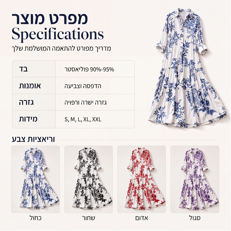 שמלת מקסי לנשים עם הדפס פרחים