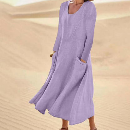 👗 50% הנחה עכשיו! שמלת נשים בצבע אחיד עם שרוולים ארוכים