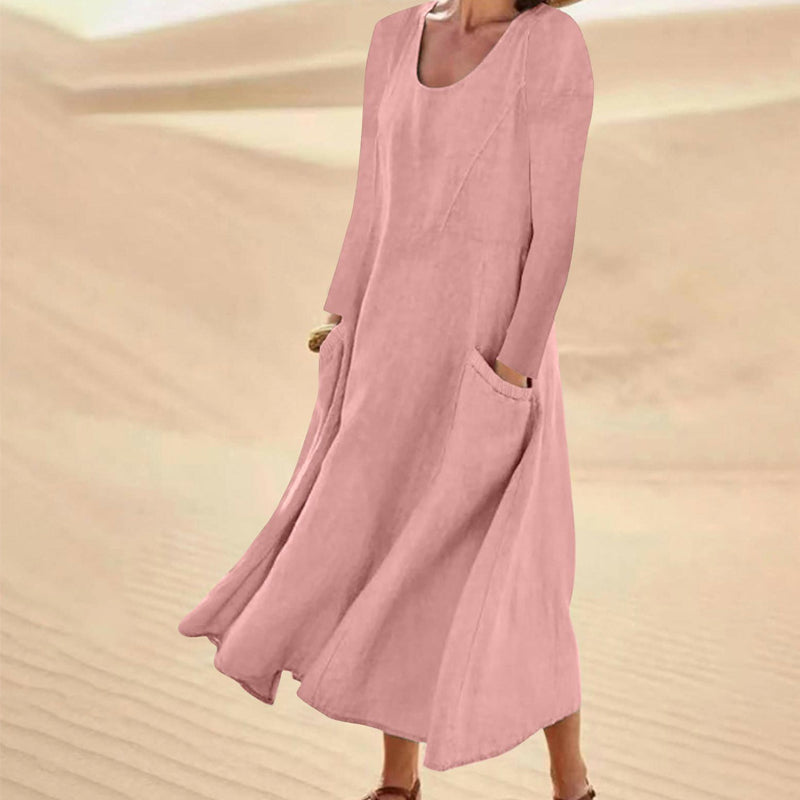 👗 50% הנחה עכשיו! שמלת נשים בצבע אחיד עם שרוולים ארוכים