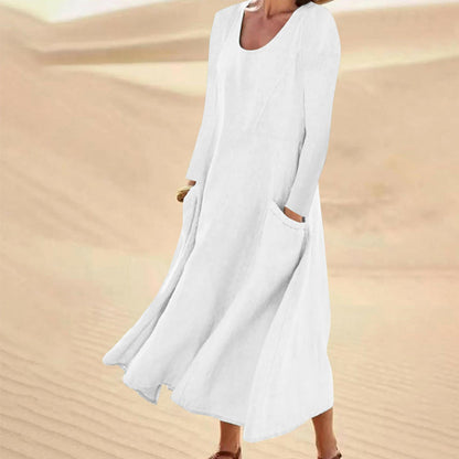 👗 50% הנחה עכשיו! שמלת נשים בצבע אחיד עם שרוולים ארוכים
