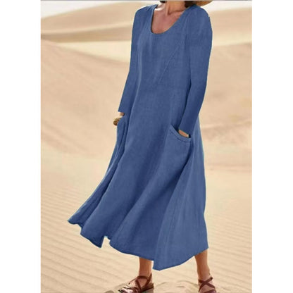 👗 50% הנחה עכשיו! שמלת נשים בצבע אחיד עם שרוולים ארוכים