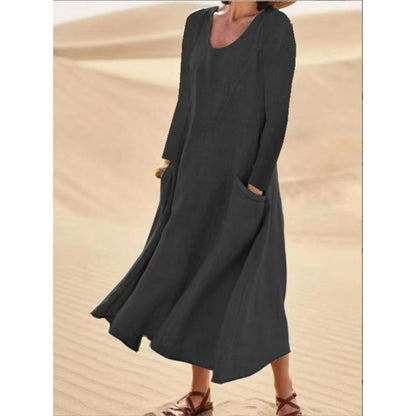 👗 50% הנחה עכשיו! שמלת נשים בצבע אחיד עם שרוולים ארוכים