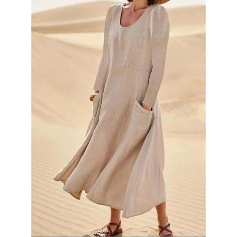 👗 50% הנחה עכשיו! שמלת נשים בצבע אחיד עם שרוולים ארוכים
