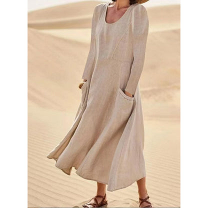 👗 50% הנחה עכשיו! שמלת נשים בצבע אחיד עם שרוולים ארוכים
