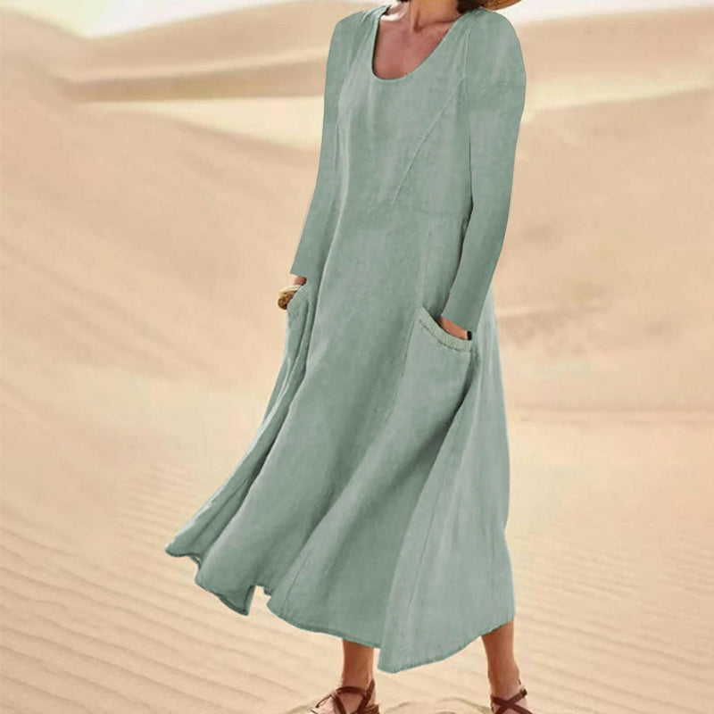 👗 50% הנחה עכשיו! שמלת נשים בצבע אחיד עם שרוולים ארוכים