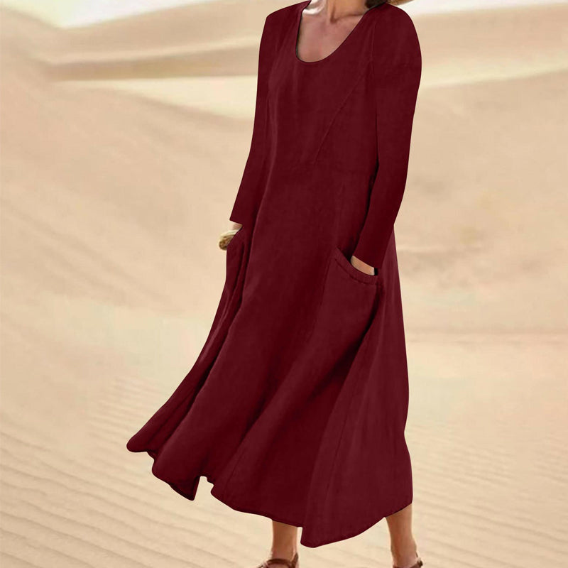 👗 50% הנחה עכשיו! שמלת נשים בצבע אחיד עם שרוולים ארוכים