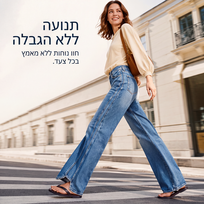 ג'ינס לנשים עם גזרה גבוהה ורגליים רחבות
