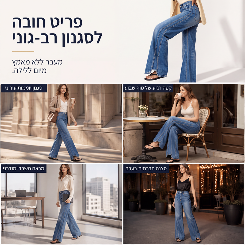 ג'ינס לנשים עם גזרה גבוהה ורגליים רחבות