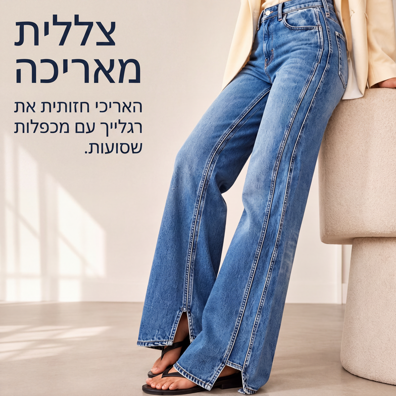 ג'ינס לנשים עם גזרה גבוהה ורגליים רחבות