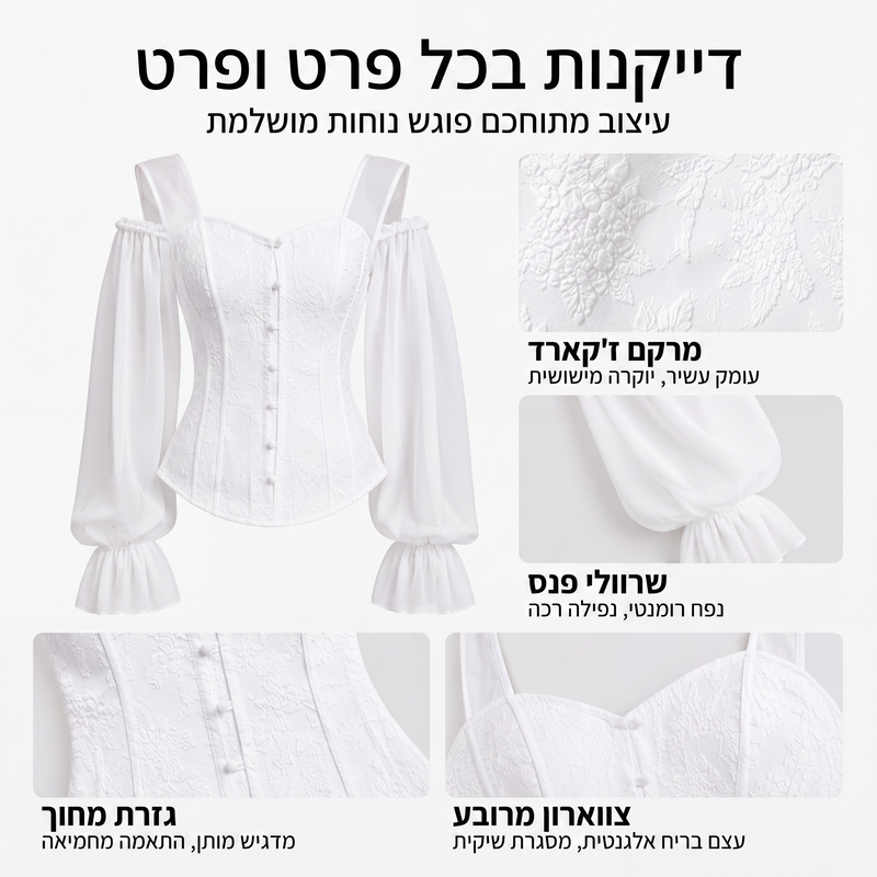 חולצת קורסט נשים עם עיצוב ז'אקארד פרחוני חשופת כתפיים