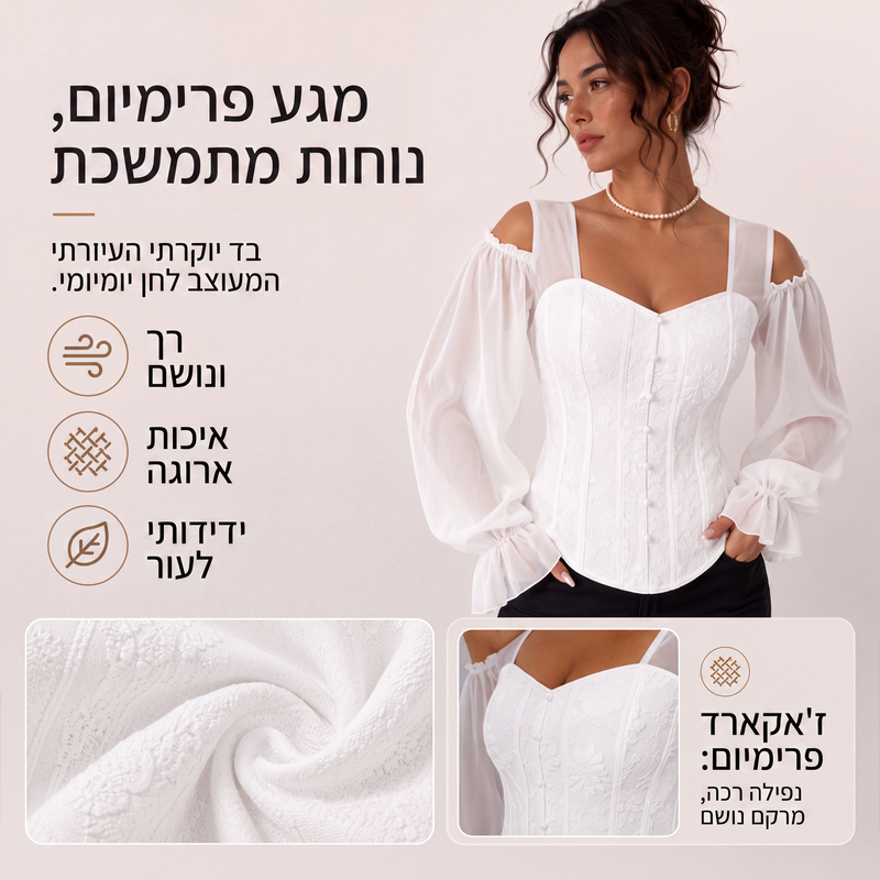 חולצת קורסט נשים עם עיצוב ז'אקארד פרחוני חשופת כתפיים