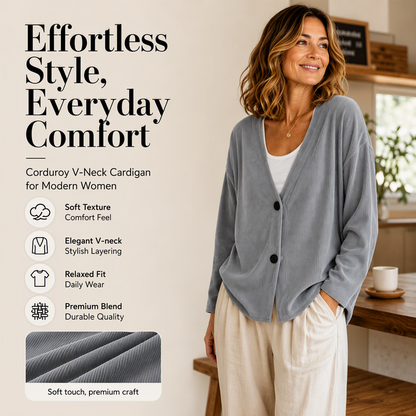Women's V-Neck Corduroy Knit Cardigan