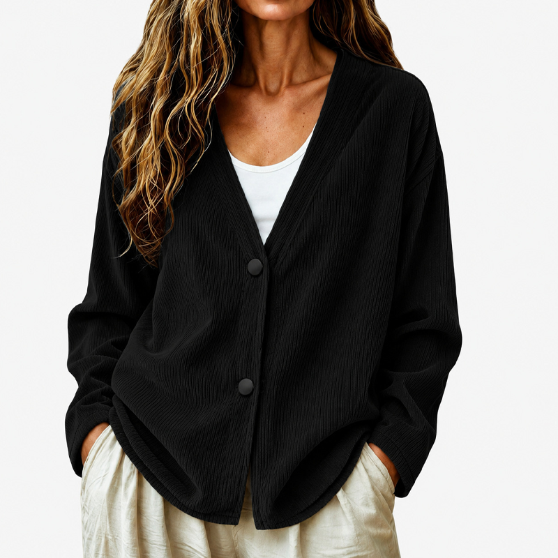 Women's V-Neck Corduroy Knit Cardigan
