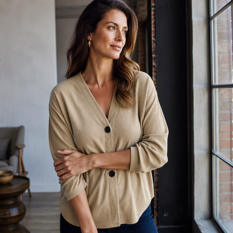 Women's V-Neck Corduroy Knit Cardigan