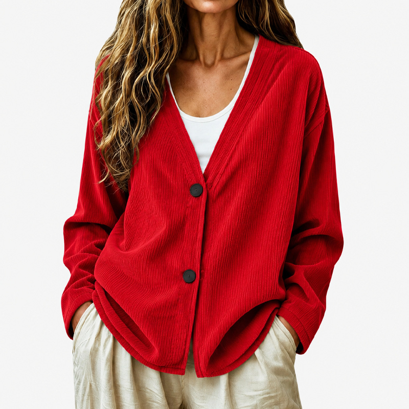 Women's V-Neck Corduroy Knit Cardigan