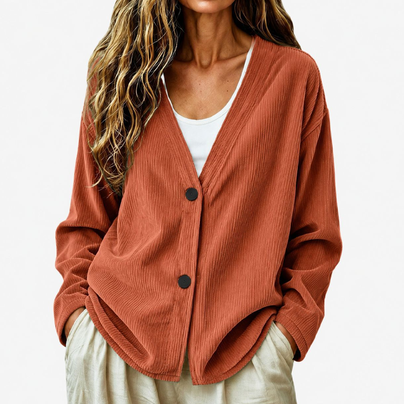 Women's V-Neck Corduroy Knit Cardigan
