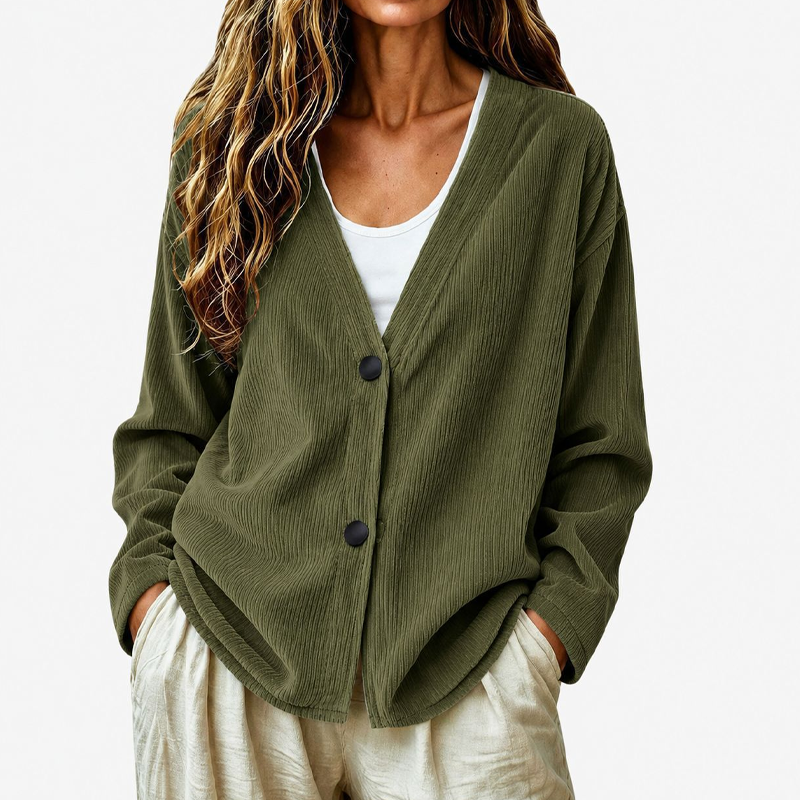 Women's V-Neck Corduroy Knit Cardigan