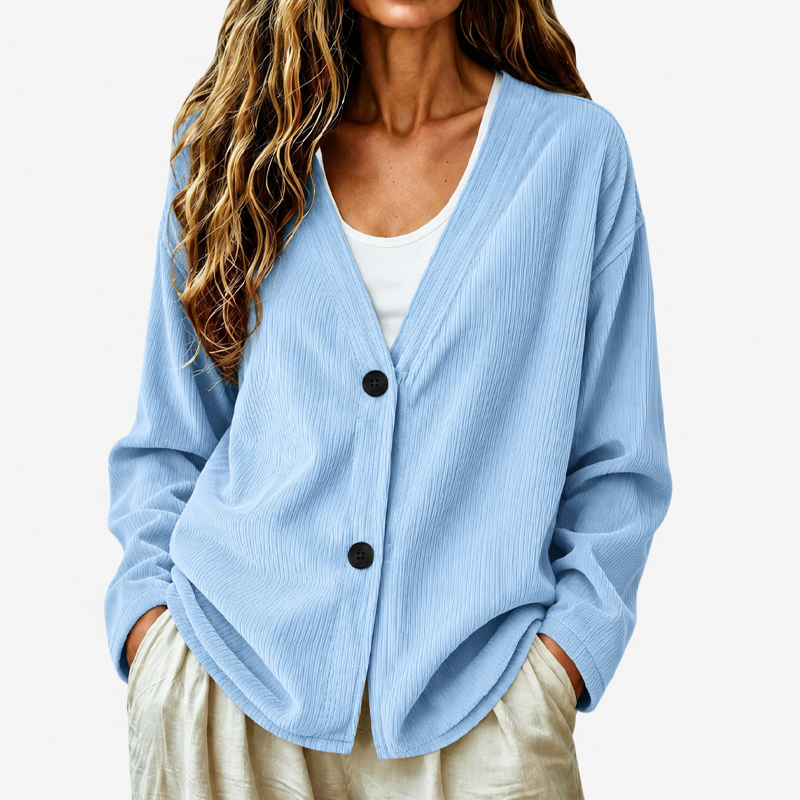 Women's V-Neck Corduroy Knit Cardigan